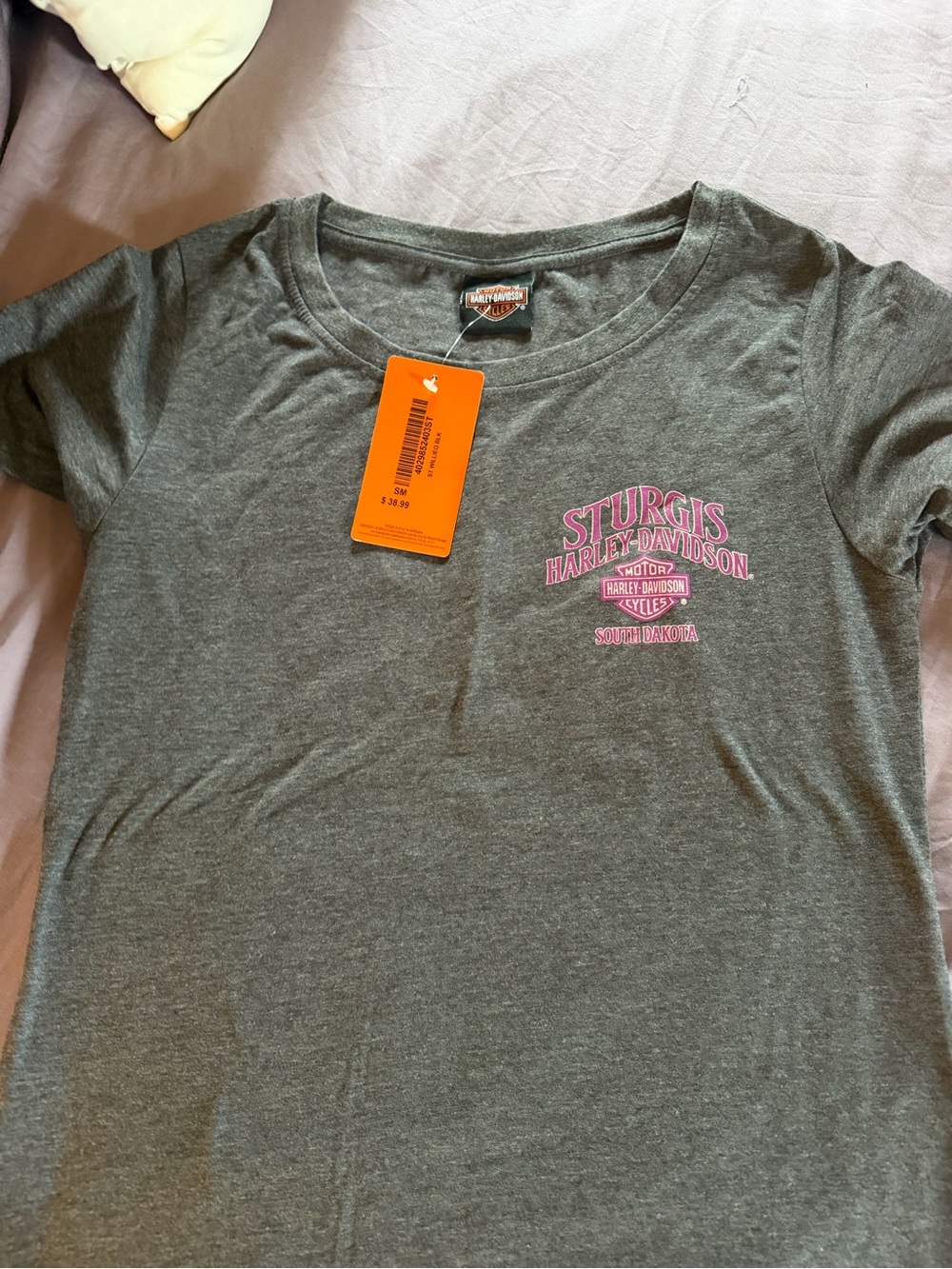 Harley-Davidson Gray Tee with Pink Sturgis Graphic